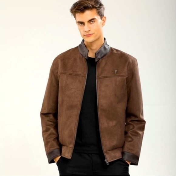 NWOT F COLLECTIONS Men’s Faux Suede Leather Bomber Jacket SZ XXL Made In Italy - Picture 3 of 15